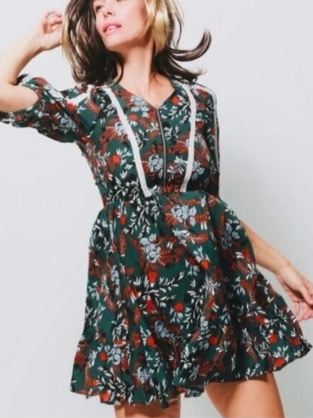 MAJE Rubik Green Floral Woven Puff Sleeve Dress In Imprime Women's Sz Small